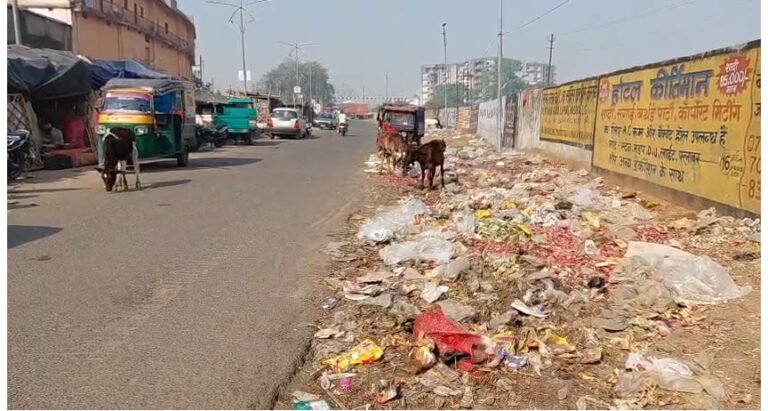 रेलवे स्टेशन के दक्षिणी छोर पर बनी सड़क की हालत बदतर गंदगी का लगा अंबार लोग परेशान