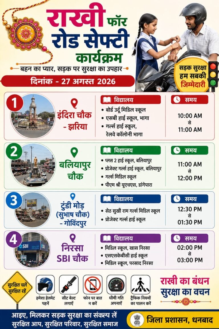 सड़क सुरक्षा को लेकर 27 अगस्त को विभिन्न चौक चौराहों में आयोजित होगा ‘राखी फॉर रोड सेफ्टी’ कार्यक्रम