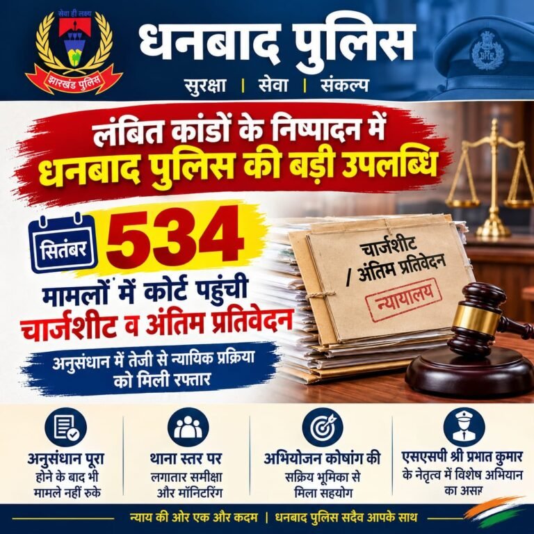 लंबित कांडों के निष्पादन में धनबाद पुलिस की बड़ी उपलब्धि